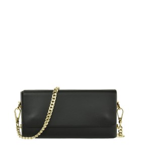 LOET- Δερμάτινη τσάντα ώμου/χιαστί με χρυσή αλυσίδα- Μαύρο