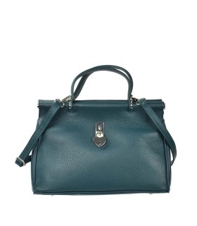 LOET Μεσαία δερμάτινη τσάντα χειρός- Πετρόλ